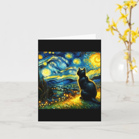 Black Cat Funny Cat Lover Mom Daddy Starry Night V カード (黄色い花)