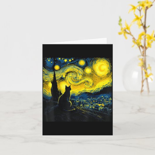 Black Cat Funny Cat Lover Mom Daddy Starry Night V カード (黄色い花)