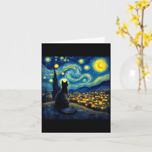 Black Cat Funny Cat Lover Mom Daddy Starry Night V カード (黄色い花)