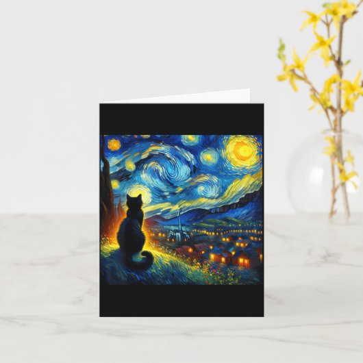 Black Cat Funny Cat Lover Mom Daddy Starry Night V カード (黄色い花)