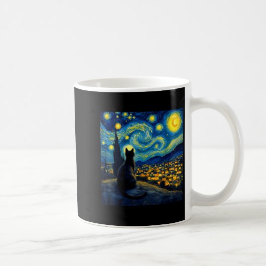 Black Cat Funny Cat Lover Mom Daddy Starry Night V コーヒーマグカップ (右)