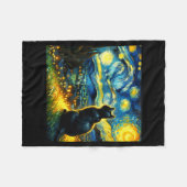 Black Cat Funny Cat Lover Mom Daddy Starry Night V フリースブランケット (正面(横))