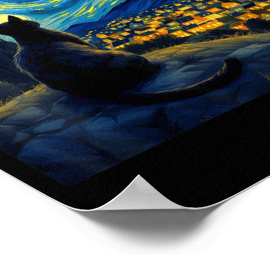 Black Cat Funny Cat Lover Mom Daddy Starry Night V ポスター (角)