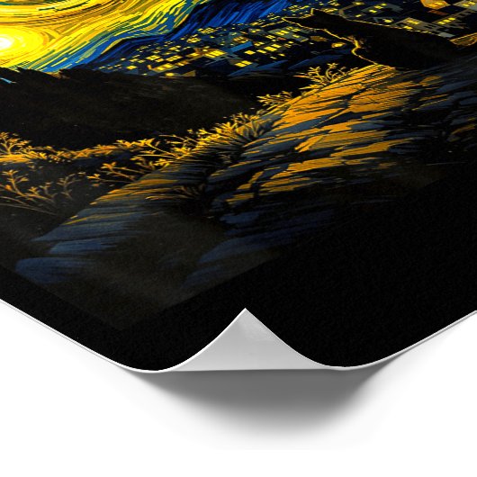 Black Cat Funny Cat Lover Mom Daddy Starry Night V ポスター (角)