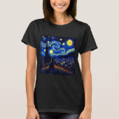 Black Cat Funny Cat Lover Mom Daddy Starry Night V Tシャツ (正面)