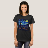 Black Cat Funny Cat Lover Mom Daddy Starry Night V Tシャツ (正面フル)
