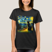Black Cat Funny Cat Lover Mom Daddy Starry Night V Tシャツ (正面)