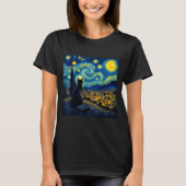 Black Cat Funny Cat Lover Mom Daddy Starry Night V Tシャツ (正面)