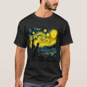 Black Cat Funny Cat Lover Mom Daddy Starry Night V Tシャツ (正面)