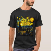 Black Cat Funny Cat Lover Mom Daddy Starry Night V Tシャツ (正面)