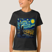 Black Cat Funny Cat Lover Mom Daddy Starry Night V Tシャツ (正面)