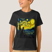 Black Cat Funny Cat Lover Mom Daddy Starry Night V Tシャツ (正面)