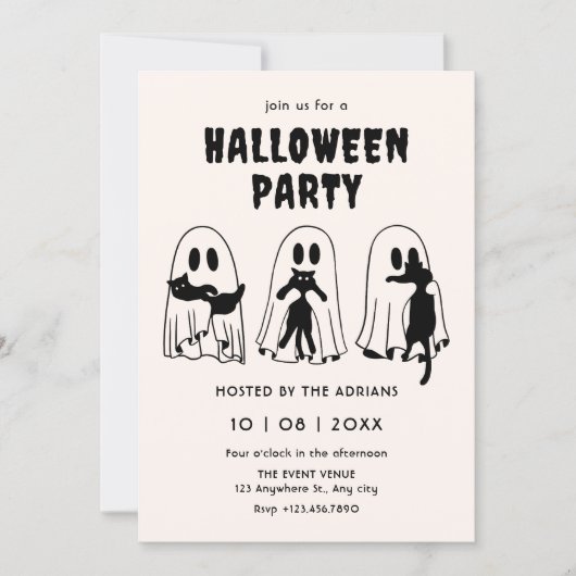 black Cat ghost halloween  招待状 (正面)