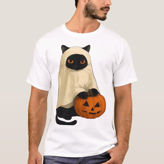 Black Cat Ghost with Pumpkin Essential T-Shirt Tシャツ (正面)