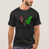 Black Cat Gift Pushing Christmas Tree Over Cat Wha Tシャツ (正面)