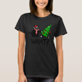 Black Cat Gift Pushing Christmas Tree Over Cat Wha Tシャツ (正面)