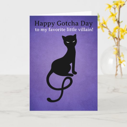 Black Cat Gotcha Day Card - Funny Void Cat カード (黄色い花)