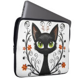  Black Cat Green Eyes Filigree Design laptop case ラップトップスリーブ (正面右)