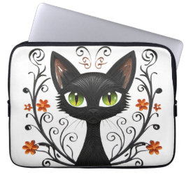  Black Cat Green Eyes Filigree Design laptop case ラップトップスリーブ