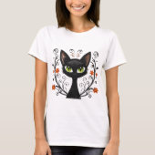 Black Cat Green Eyes Filigree Design Tシャツ (正面)