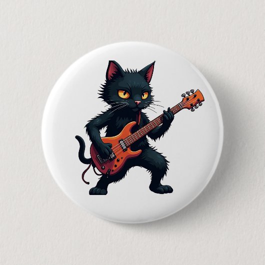 Black Cat Guitar Player 缶バッジ (正面)