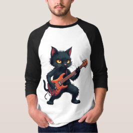 Black Cat Guitar Player Tシャツ