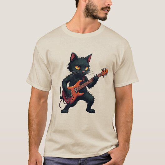 Black Cat Guitar Player Tシャツ (正面)