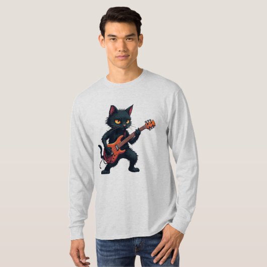 Black Cat Guitar Player Tシャツ (正面フル)