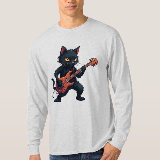 Black Cat Guitar Player Tシャツ (正面)