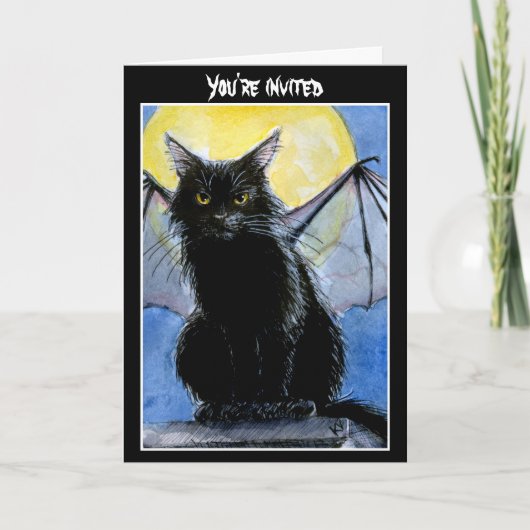 Black Cat Halloweenの招待状またはグリーティングカード 招待状 (正面)