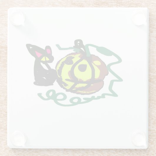 Black Cat Halloween art  ガラスコースター (裏面)