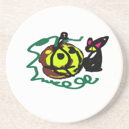 Black Cat Halloween art  コースター