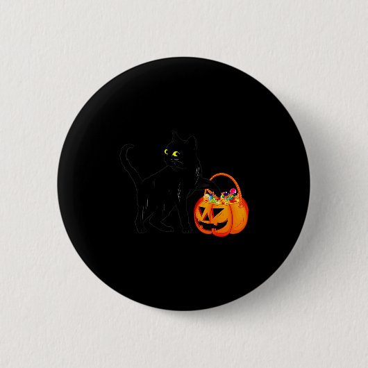Black Cat Halloween Candy Pumpkin Bag Sweet Lollip 缶バッジ (正面)
