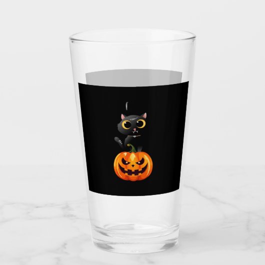 Black Cat Halloween Design � Spooky Pumpkin Art fo タンブラーグラス (正面)