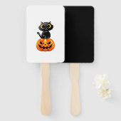 Black Cat Halloween Design � Spooky Pumpkin Art fo ハンドファン (正面&裏面)