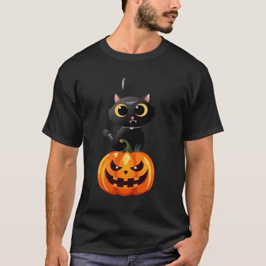 Black Cat Halloween Design � Spooky Pumpkin Art fo Tシャツ (正面)