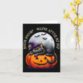 Black Cat Halloween Funny Pumpkin Costume Gift  カード (黄色い花)