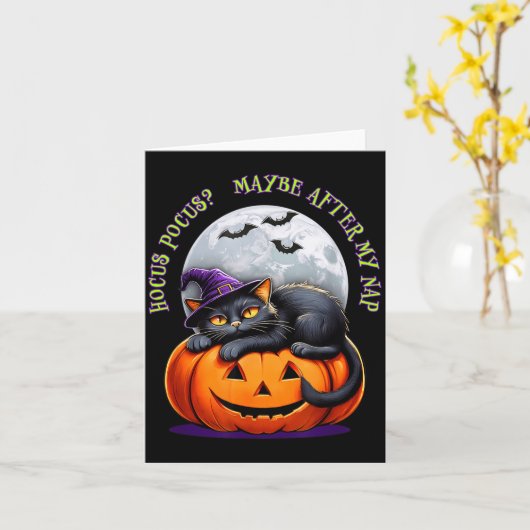 Black Cat Halloween Funny Pumpkin Costume Gift カード (黄色い花)