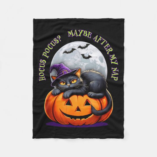 Black Cat Halloween Funny Pumpkin Costume Gift  フリースブランケット (正面)