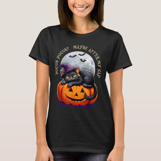 Black Cat Halloween Funny Pumpkin Costume Gift Tシャツ (正面)