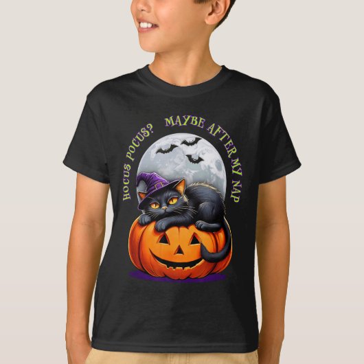 Black Cat Halloween Funny Pumpkin Costume Gift  Tシャツ (正面)