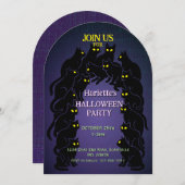 Black Cat Halloween in Purple 招待状 (正面/裏面)