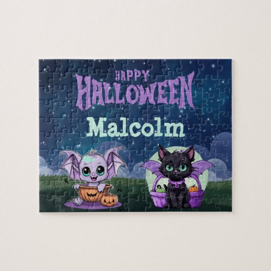 Black Cat Halloween Kid Puzzle ジグソーパズル (横)