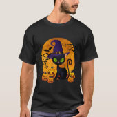 Black Cat Halloween Moon Pumpkin  Tシャツ (正面)