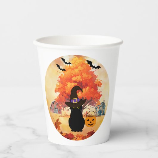 Black Cat Halloween Paper Cups 紙コップ (正面)