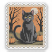 Black Cat Halloween Postage Stamp シール (正面)