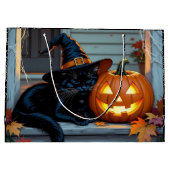 Black Cat Halloween Pumpkin Carving Party ラージペーパーバッグ (裏面)
