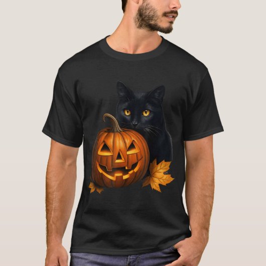 Black Cat Halloween Pumpkin Costume For Women Men  Tシャツ (正面)