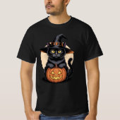 Black Cat Halloween Pumpkin Tシャツ (正面)