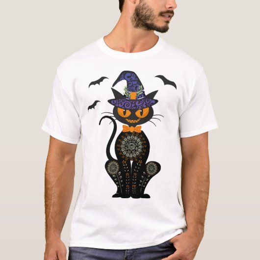 Black Cat Halloween Tシャツ (正面)